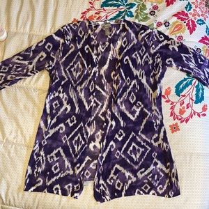 Chico’s Travelers Collection Purple/White Aztec Kimono/Cardigan Size 1 = M(8)